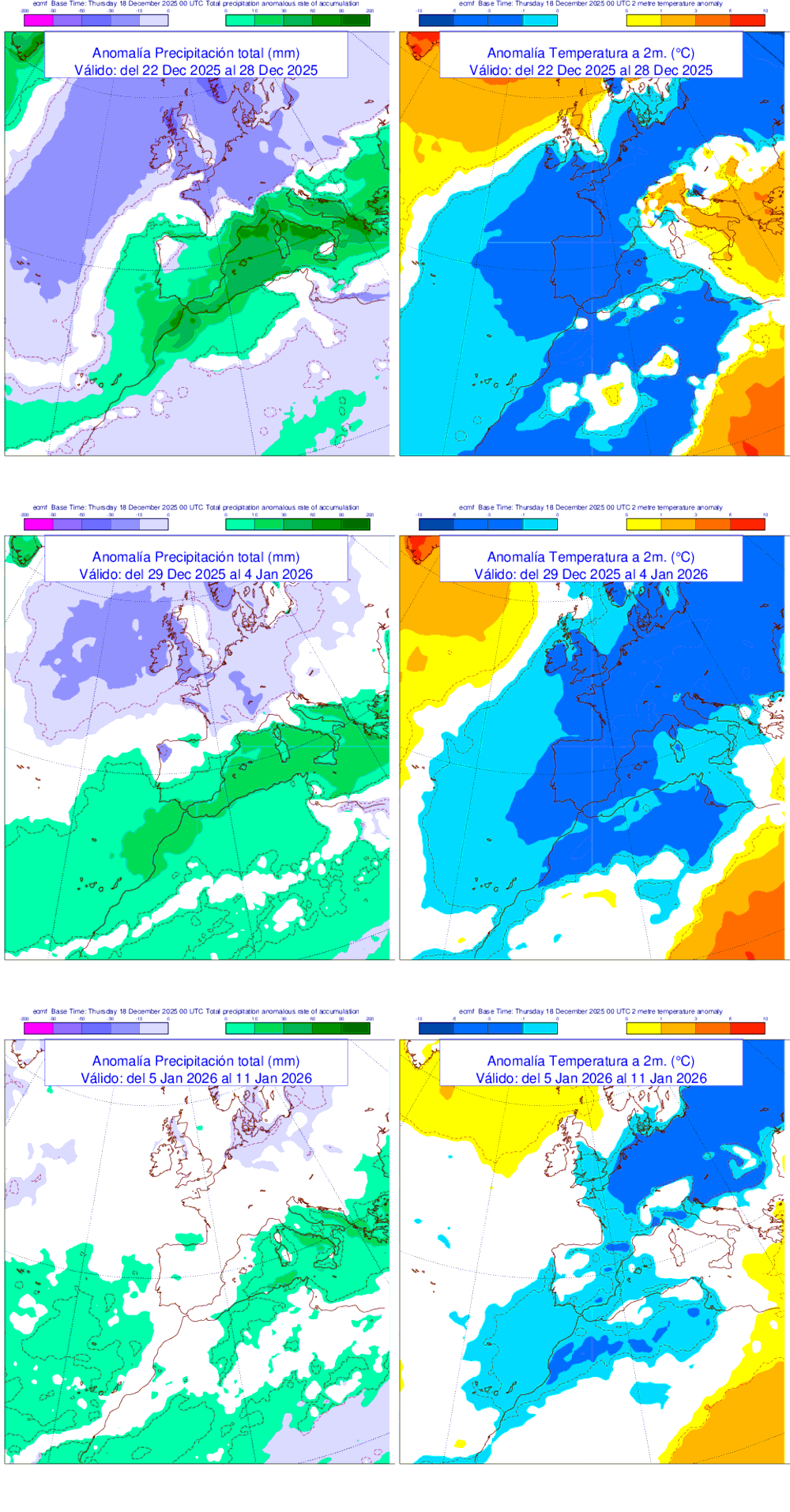 Anomal�a de precipitaci�n y temperatura entre el lunes 22 de diciembre y el domingo 11 de enero de 2026
