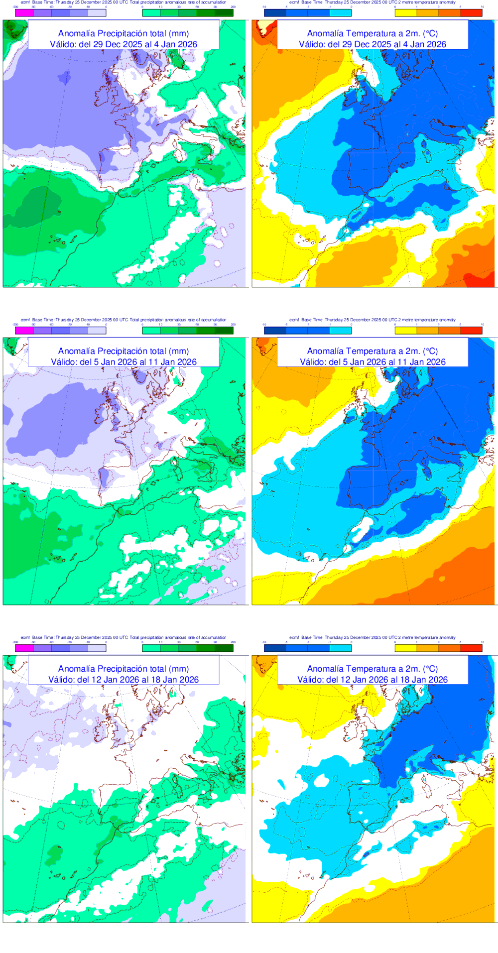 Anomal�a de precipitaci�n y temperatura entre el lunes 29 de diciembre y el domingo 18 de enero de 2026