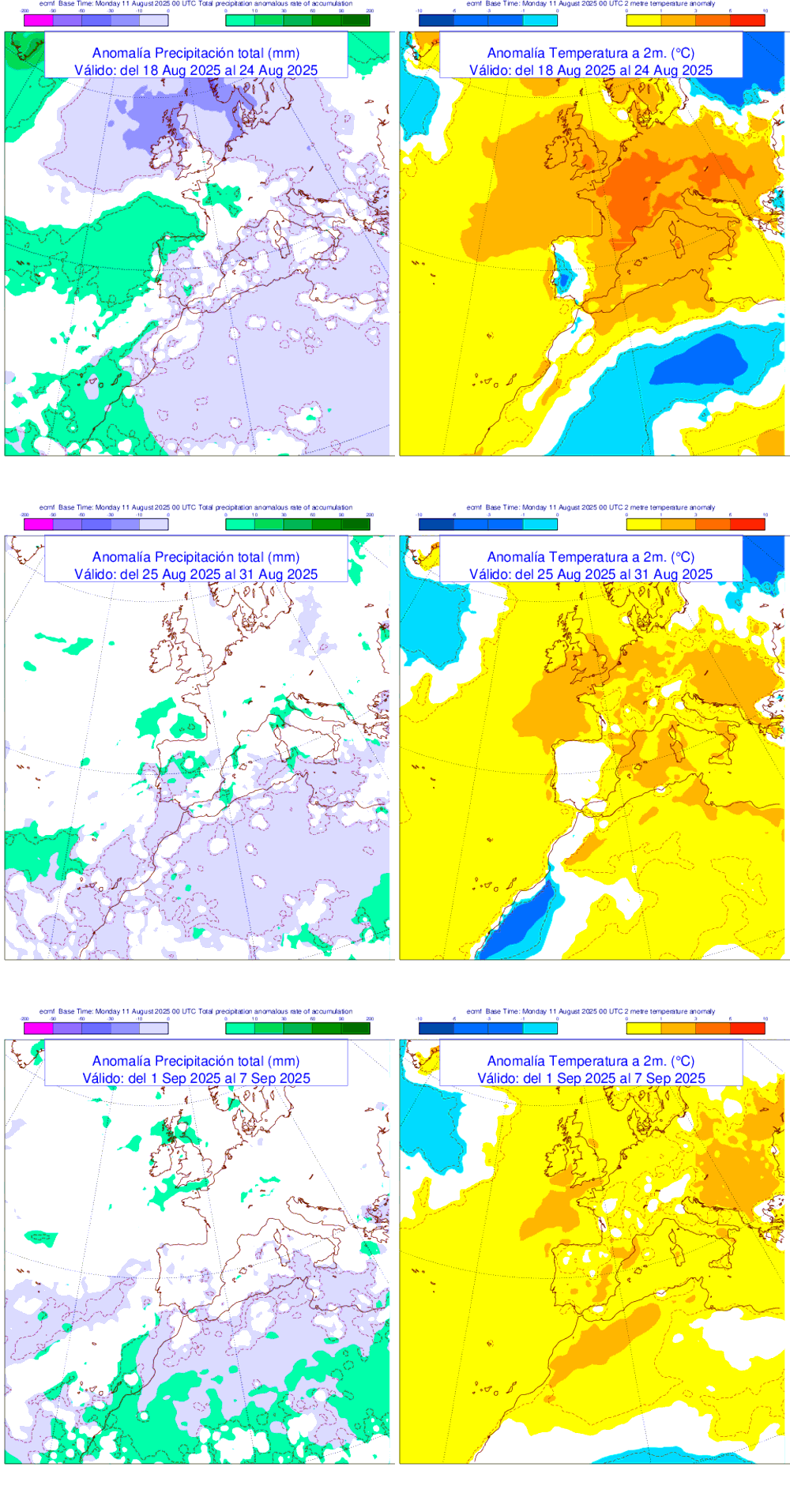 Anomala de precipitacin y temperatura entre el lunes 18 de agosto y el domingo 7 de septiembre de 2025