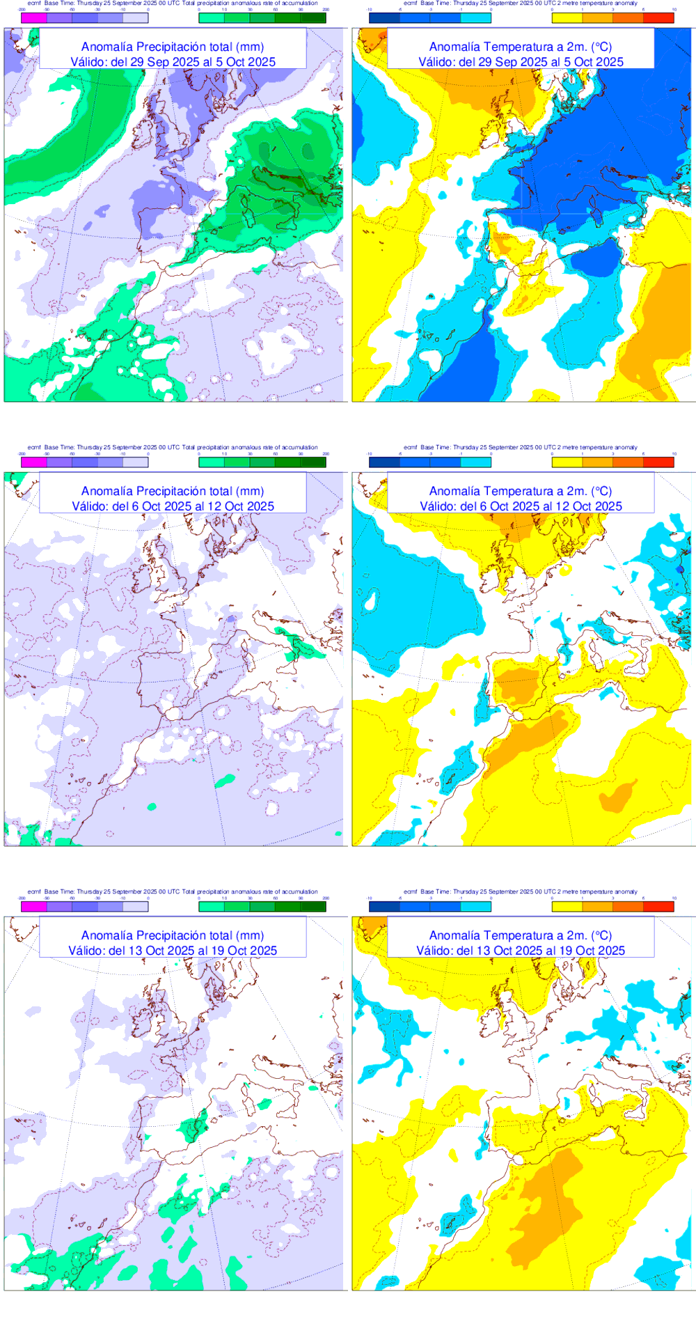 Anomala de precipitacin y temperatura entre el lunes 29 de septiembre y el domingo 19 de octubre de 2025