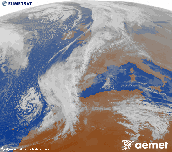Imagen de la zona de Europa y Norte de �frica del canal infrarrojo del sat�lite Meteosat operacional en 0�N 0�W, procesada para darle color.&nbsp;ostirala, 2025ko abenduak 12, ordua: 16:00
