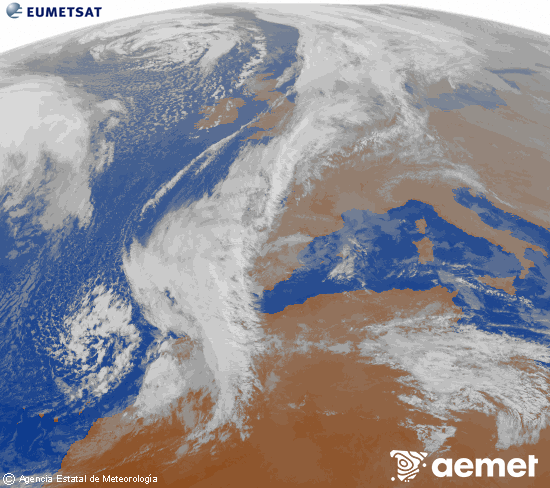 Imagen de la zona de Europa y Norte de �frica del canal infrarrojo del sat�lite Meteosat operacional en 0�N 0�W, procesada para darle color.&nbsp;ostirala, 2025ko abenduak 12, ordua: 17:00