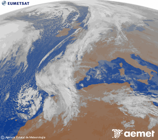 Imagen de la zona de Europa y Norte de �frica del canal infrarrojo del sat�lite Meteosat operacional en 0�N 0�W, procesada para darle color.&nbsp;ostirala, 2025ko abenduak 12, ordua: 19:00
