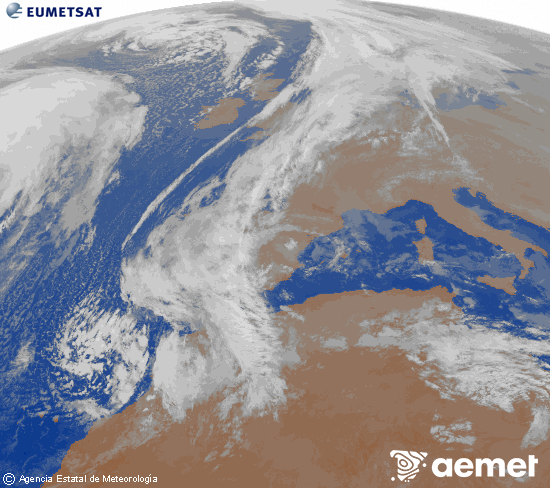 Imagen de la zona de Europa y Norte de �frica del canal infrarrojo del sat�lite Meteosat operacional en 0�N 0�W, procesada para darle color.&nbsp;ostirala, 2025ko abenduak 12, ordua: 20:00