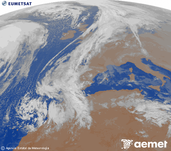 Imagen de la zona de Europa y Norte de frica del canal infrarrojo del satlite Meteosat operacional en 0N 0W, procesada para darle color. vendredi, 12 dcembre  2025 21:00