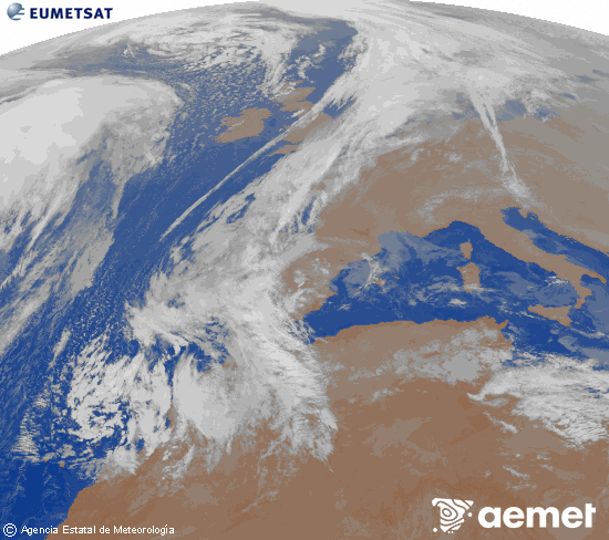 Imagen de la zona de Europa y Norte de frica del canal infrarrojo del satlite Meteosat operacional en 0N 0W, procesada para darle color. vendredi, 12 dcembre  2025 22:00