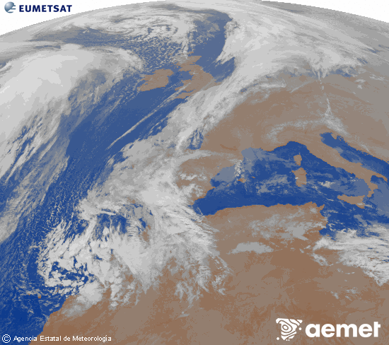Imagen de la zona de Europa y Norte de frica del canal infrarrojo del satlite Meteosat operacional en 0N 0W, procesada para darle color. samedi, 13 dcembre  2025 00:00