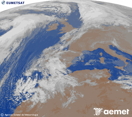 Imagen de la zona de Europa y Norte de frica del canal infrarrojo del satlite Meteosat operacional en 0N 0W, procesada para darle color. samedi, 13 dcembre  2025 03:00