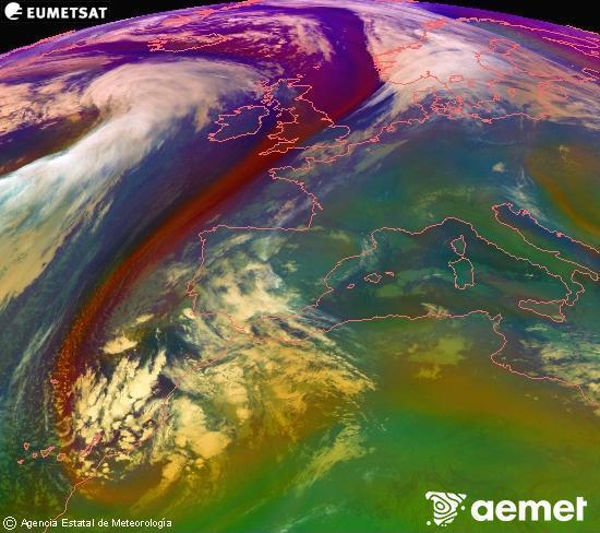 Composition RGB dans laquelle se mlangent diffrents canaux du satellite Meteosat operational in 0N 0W, l'informacin des caractristiques sur les masses d'air et les nuages. samedi, 13 dcembre  2025 05:00