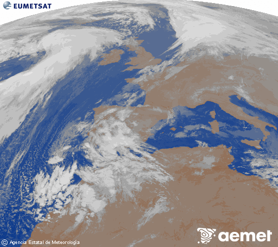 Imagen de la zona de Europa y Norte de frica del canal infrarrojo del satlite Meteosat operacional en 0N 0W, procesada para darle color. samedi, 13 dcembre  2025 05:00