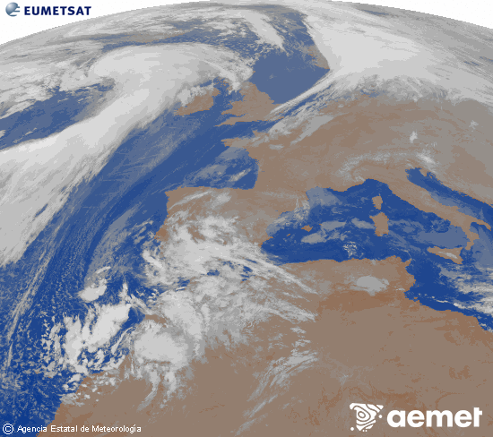 Imagen de la zona de Europa y Norte de frica del canal infrarrojo del satlite Meteosat operacional en 0N 0W, procesada para darle color. samedi, 13 dcembre  2025 07:00