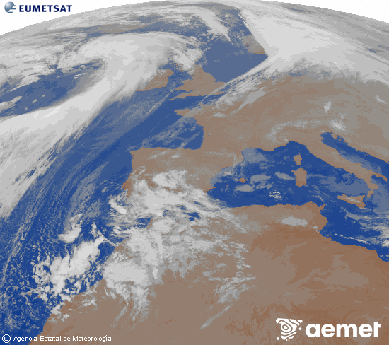Imagen de la zona de Europa y Norte de frica del canal infrarrojo del satlite Meteosat operacional en 0N 0W, procesada para darle color. samedi, 13 dcembre  2025 08:00