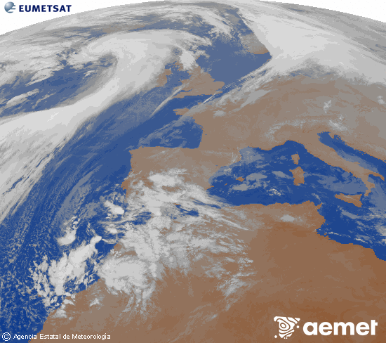 Imagen de la zona de Europa y Norte de frica del canal infrarrojo del satlite Meteosat operacional en 0N 0W, procesada para darle color. samedi, 13 dcembre  2025 09:00