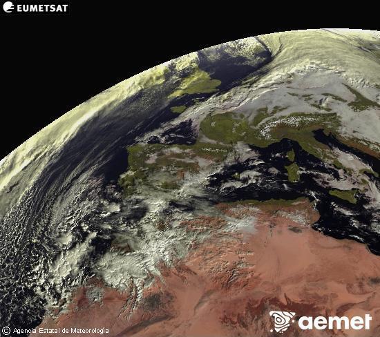 Esta imagen se genera utilizando informacin de los canales visibles del satlite METEOSAT perteneciente a la segunda generacin de satlites Meteosat (MSG). Por ese motivo, slo hay informacin en la zona iluminada por el sol. Adems, los canales han sido normalizados para que el brillo no dependa de la posicin del sol. samedi, 13 dcembre  2025 10:00