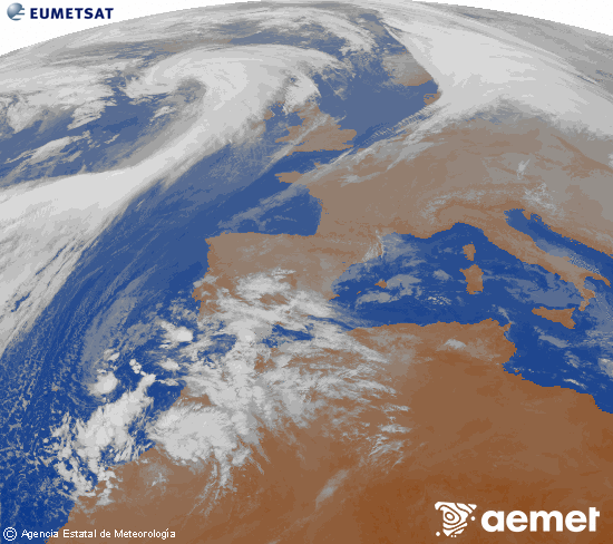 Imagen de la zona de Europa y Norte de frica del canal infrarrojo del satlite Meteosat operacional en 0N 0W, procesada para darle color. samedi, 13 dcembre  2025 10:00