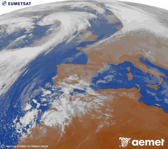 Imagen de la zona de Europa y Norte de frica del canal infrarrojo del satlite Meteosat operacional en 0N 0W, procesada para darle color. samedi, 13 dcembre  2025 11:00