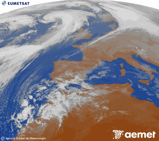 Imagen de la zona de Europa y Norte de frica del canal infrarrojo del satlite Meteosat operacional en 0N 0W, procesada para darle color. samedi, 13 dcembre  2025 12:00