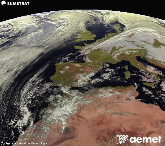 Esta imagen se genera utilizando informacin de los canales visibles del satlite METEOSAT perteneciente a la segunda generacin de satlites Meteosat (MSG). Por ese motivo, slo hay informacin en la zona iluminada por el sol. Adems, los canales han sido normalizados para que el brillo no dependa de la posicin del sol. samedi, 13 dcembre  2025 13:00