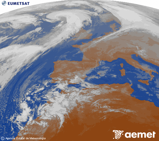 Imagen de la zona de Europa y Norte de frica del canal infrarrojo del satlite Meteosat operacional en 0N 0W, procesada para darle color. samedi, 13 dcembre  2025 13:00