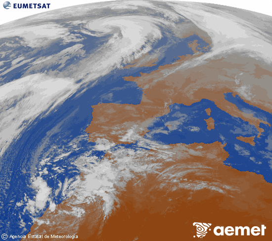 Imagen de la zona de Europa y Norte de frica del canal infrarrojo del satlite Meteosat operacional en 0N 0W, procesada para darle color. samedi, 13 dcembre  2025 14:00