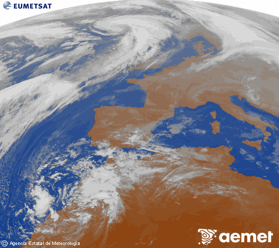Imagen de la zona de Europa y Norte de frica del canal infrarrojo del satlite Meteosat operacional en 0N 0W, procesada para darle color. samedi, 13 dcembre  2025 15:00