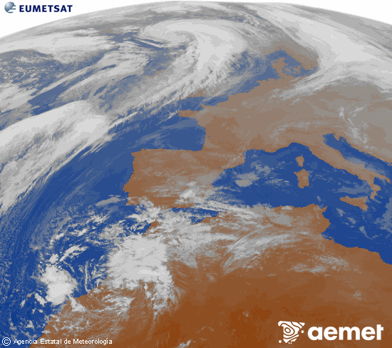 Imagen de la zona de Europa y Norte de frica del canal infrarrojo del satlite Meteosat operacional en 0N 0W, procesada para darle color. samedi, 13 dcembre  2025 16:00