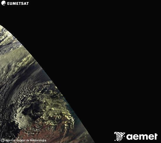 Esta imagen se genera utilizando informacin de los canales visibles del satlite METEOSAT perteneciente a la segunda generacin de satlites Meteosat (MSG). Por ese motivo, slo hay informacin en la zona iluminada por el sol. Adems, los canales han sido normalizados para que el brillo no dependa de la posicin del sol. samedi, 13 dcembre  2025 18:00