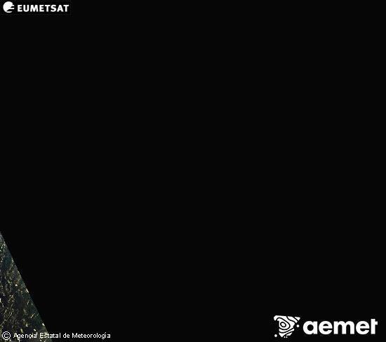 Esta imagen se genera utilizando informacin de los canales visibles del satlite METEOSAT perteneciente a la segunda generacin de satlites Meteosat (MSG). Por ese motivo, slo hay informacin en la zona iluminada por el sol. Adems, los canales han sido normalizados para que el brillo no dependa de la posicin del sol. samedi, 13 dcembre  2025 19:00