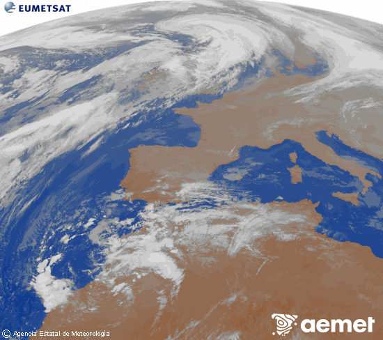 Imagen de la zona de Europa y Norte de frica del canal infrarrojo del satlite Meteosat operacional en 0N 0W, procesada para darle color. samedi, 13 dcembre  2025 19:00