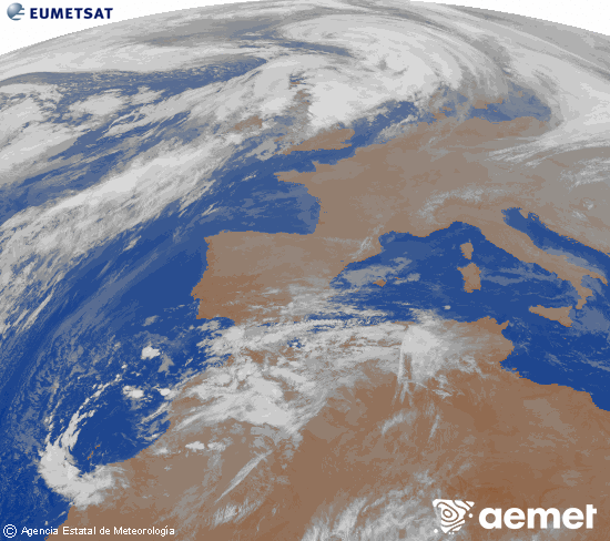 Imagen de la zona de Europa y Norte de frica del canal infrarrojo del satlite Meteosat operacional en 0N 0W, procesada para darle color. samedi, 13 dcembre  2025 22:00