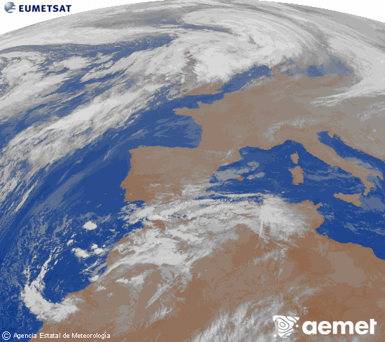 Imagen de la zona de Europa y Norte de frica del canal infrarrojo del satlite Meteosat operacional en 0N 0W, procesada para darle color. samedi, 13 dcembre  2025 23:00