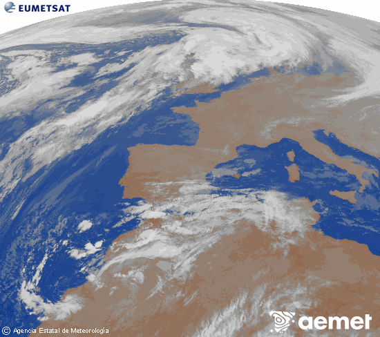 Imaxe da zona de Europa e Norte de frica da canle infravermella do satlite Meteosat operacional en 0N 0W, procesada para darlle cor. domingo, 14 decembro  2025 00:00