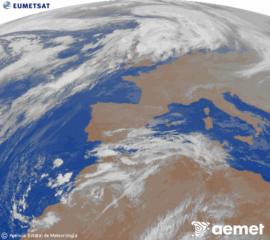 Imaxe da zona de Europa e Norte de frica da canle infravermella do satlite Meteosat operacional en 0N 0W, procesada para darlle cor. domingo, 14 decembro  2025 01:00