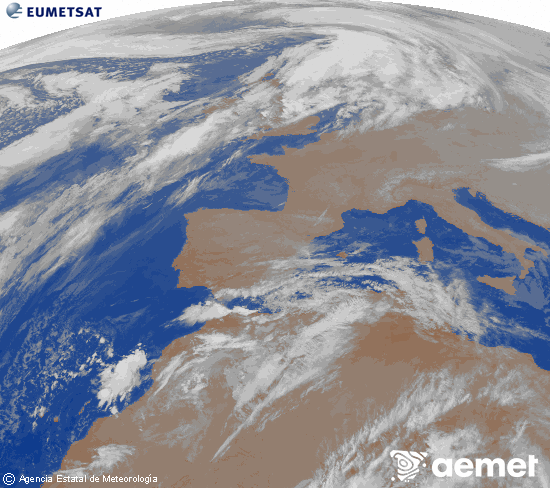 Imaxe da zona de Europa e Norte de frica da canle infravermella do satlite Meteosat operacional en 0N 0W, procesada para darlle cor. domingo, 14 decembro  2025 04:00