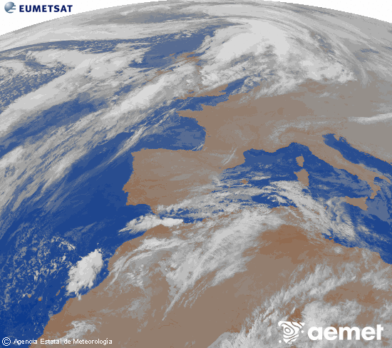 Imaxe da zona de Europa e Norte de frica da canle infravermella do satlite Meteosat operacional en 0N 0W, procesada para darlle cor. domingo, 14 decembro  2025 05:00
