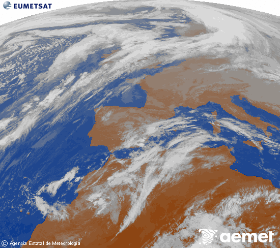 Imaxe da zona de Europa e Norte de frica da canle infravermella do satlite Meteosat operacional en 0N 0W, procesada para darlle cor. domingo, 14 decembro  2025 12:00