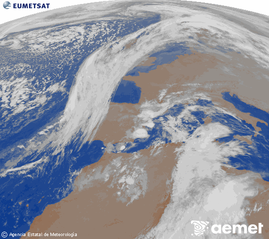 Imatge de la zona d'Europa i Nord d'�frica del canal infraroig del sat�l�lit Meteosat operacional en 0�N 0�W, processada per a donar-li color.&nbsp;dilluns, 15 de desembre  2025 05:00
