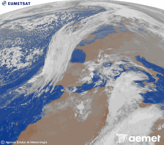 Imatge de la zona d'Europa i Nord d'�frica del canal infraroig del sat�l�lit Meteosat operacional en 0�N 0�W, processada per a donar-li color.&nbsp;dilluns, 15 de desembre  2025 07:00