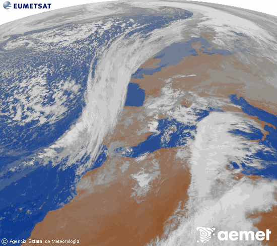 Imatge de la zona d'Europa i Nord d'�frica del canal infraroig del sat�l�lit Meteosat operacional en 0�N 0�W, processada per a donar-li color.&nbsp;dilluns, 15 de desembre  2025 10:00