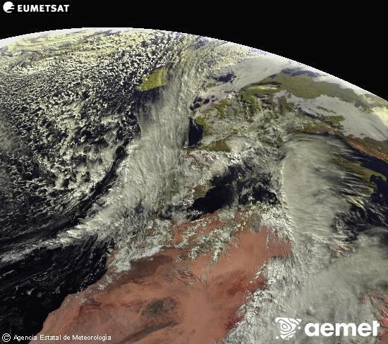 Esta imagen se genera utilizando informaci�n de los canales visibles del sat�lite METEOSAT perteneciente a la segunda generaci�n de sat�lites Meteosat (MSG). Por ese motivo, s�lo hay informaci�n en la zona iluminada por el sol. Adem�s, los canales han sido normalizados para que el brillo no dependa de la posici�n del sol.&nbsp;Monday, 15 December  2025 15:00