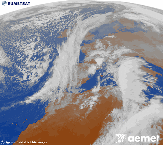 Imatge de la zona d'Europa i Nord d'�frica del canal infraroig del sat�l�lit Meteosat operacional en 0�N 0�W, processada per a donar-li color.&nbsp;dilluns, 15 de desembre  2025 15:00