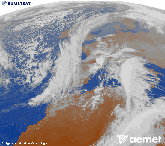 Imatge de la zona d'Europa i Nord d'�frica del canal infraroig del sat�l�lit Meteosat operacional en 0�N 0�W, processada per a donar-li color.&nbsp;dilluns, 15 de desembre  2025 16:00
