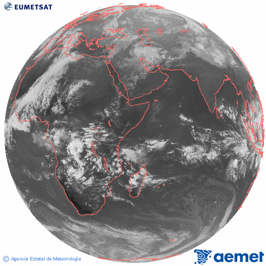 Oc�ano �ndico. Imaxe global da canle infravermella (10.8&mu;m) de Meteosat, pertencente � serie MSX (Meteosat Segunda Xeraci�n) e situado en 41.5°E.&nbsp;luns, 15 decembro  2025 16:00