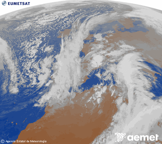 Imatge de la zona d'Europa i Nord d'�frica del canal infraroig del sat�l�lit Meteosat operacional en 0�N 0�W, processada per a donar-li color.&nbsp;dilluns, 15 de desembre  2025 18:00