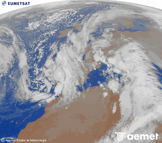 Imagen de la zona de Europa y Norte de �frica del canal infrarrojo del sat�lite Meteosat operacional en 0�N 0�W, procesada para darle color.&nbsp;astelehena, 2025ko abenduak 15, ordua: 23:00