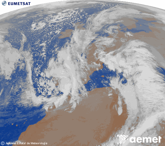 Imagen de la zona de Europa y Norte de �frica del canal infrarrojo del sat�lite Meteosat operacional en 0�N 0�W, procesada para darle color.&nbsp;asteartea, 2025ko abenduak 16, ordua: 01:00