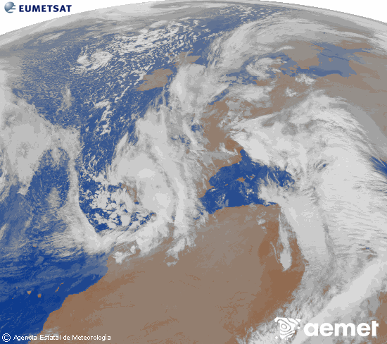 Imagen de la zona de Europa y Norte de �frica del canal infrarrojo del sat�lite Meteosat operacional en 0�N 0�W, procesada para darle color.&nbsp;asteartea, 2025ko abenduak 16, ordua: 02:00