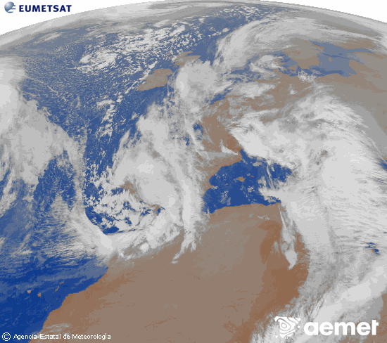 Imagen de la zona de Europa y Norte de �frica del canal infrarrojo del sat�lite Meteosat operacional en 0�N 0�W, procesada para darle color.&nbsp;asteartea, 2025ko abenduak 16, ordua: 03:00