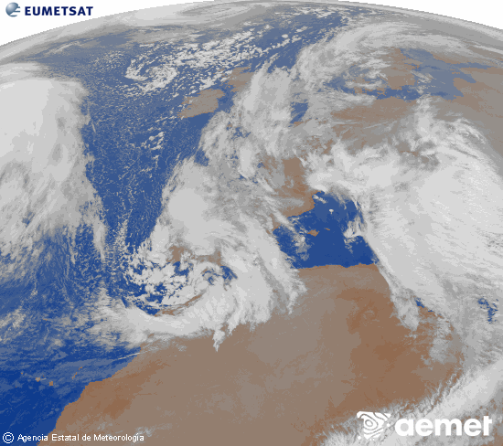 Imagen de la zona de Europa y Norte de �frica del canal infrarrojo del sat�lite Meteosat operacional en 0�N 0�W, procesada para darle color.&nbsp;asteartea, 2025ko abenduak 16, ordua: 07:00