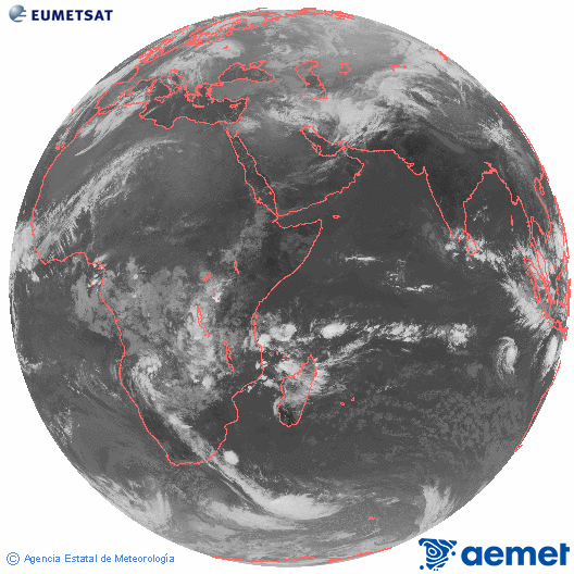 Oc�ano �ndico. Imagen global del canal infrarrojo (10.8&mu;m) de Meteosat, perteneciente a la serie MSG (Meteosat Segunda Generaci�n) y situado en 41.5° E.&nbsp;dimecres, 17 de desembre  2025 07:00